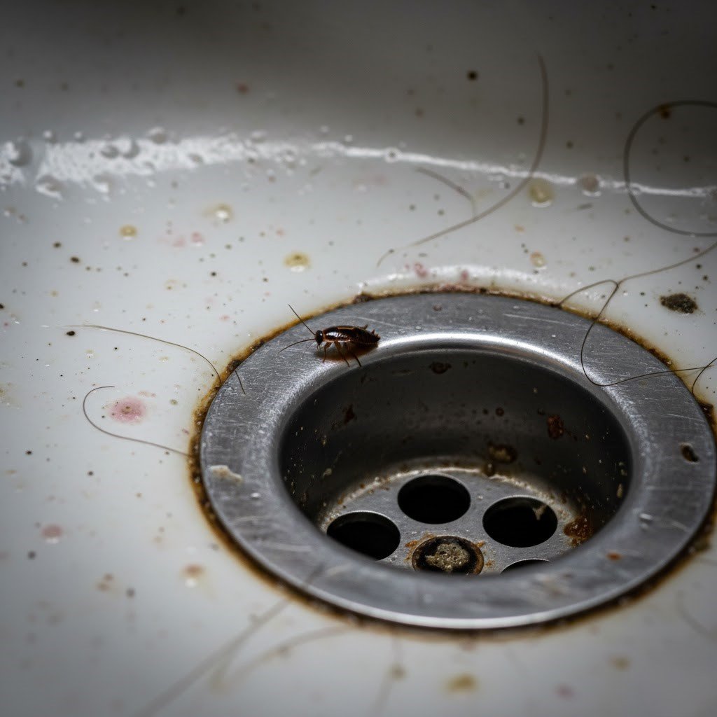 Drains are a primary entry and exit point for baby cockroaches seeking moisture.