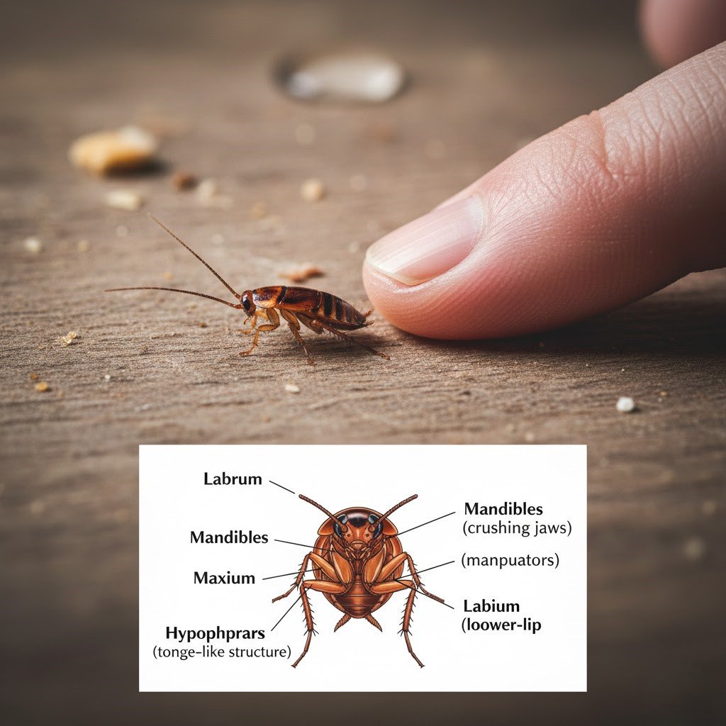 While baby cockroaches have mouthparts capable of chewing, they are significantly smaller than common biting insects.