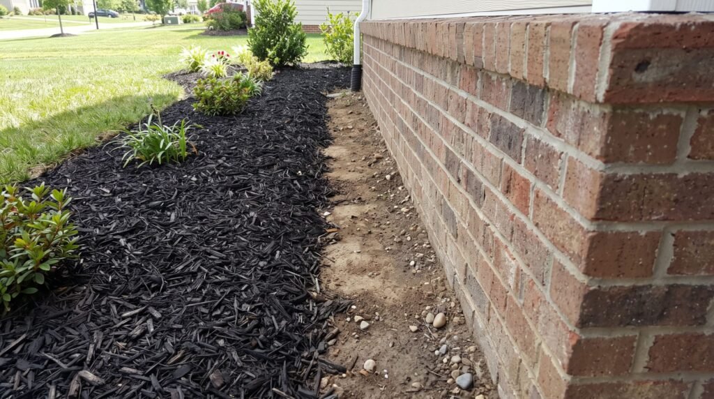 Keeping mulch beds spaced away from home foundation to deter cockroaches